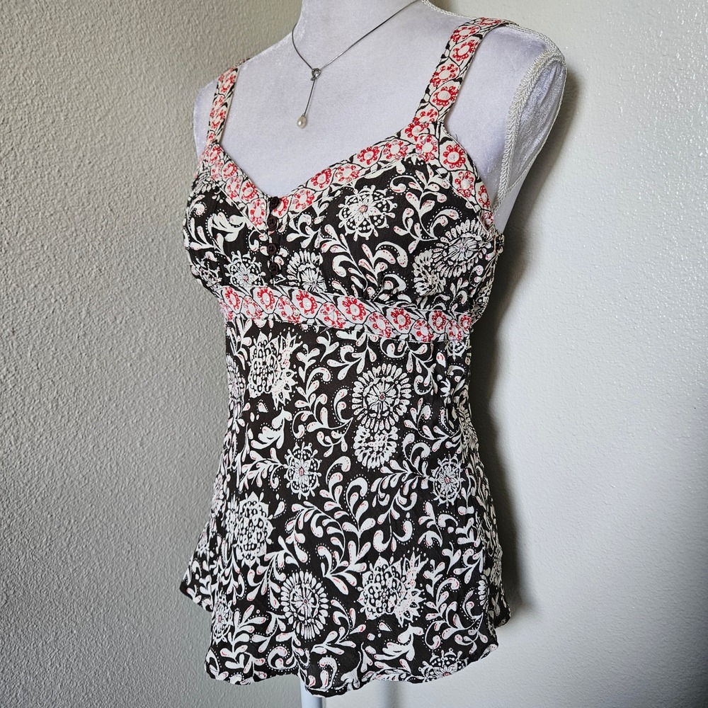 Quizz Trends Brown Floral Paisley Babydoll Tank Top Tie Waist
